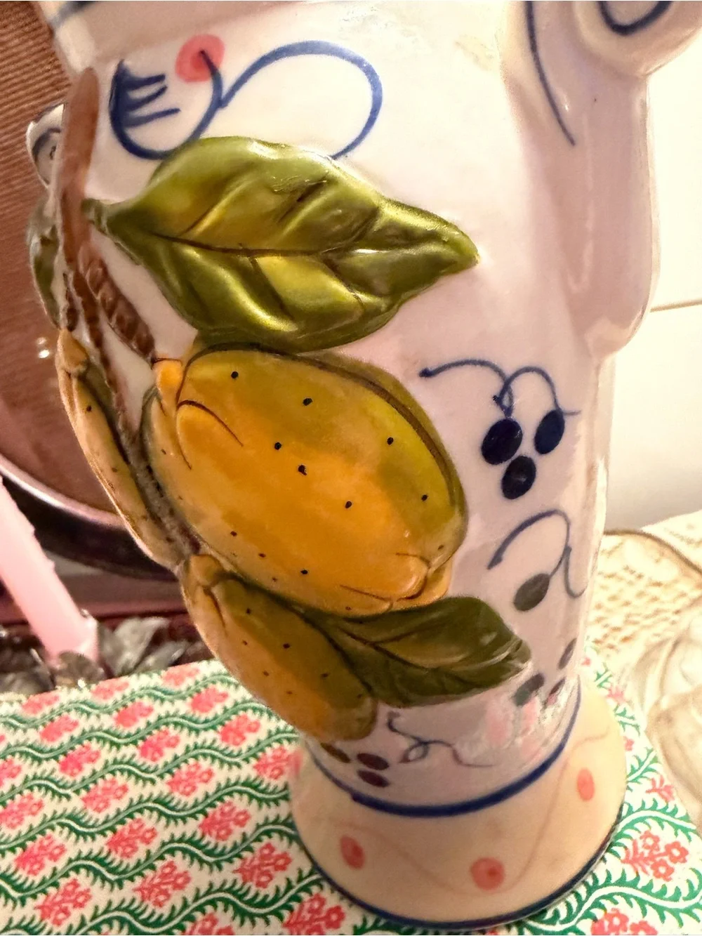 Hand-Painted Ceramic Vase with Yellow Fruit Motif